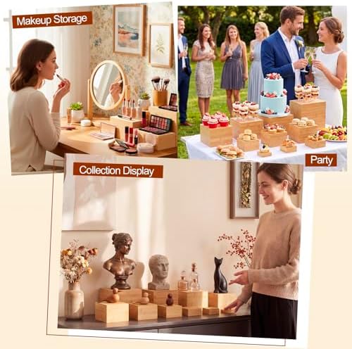 10 Pcs Bamboo Buffet Risers and Stands for Food, 3''-9.8'' in Bamboo, alternate view 5