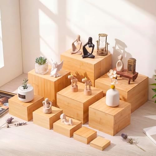 10 Pcs Bamboo Buffet Risers and Stands for Food, 3''-9.8'' in Bamboo, alternate view 6