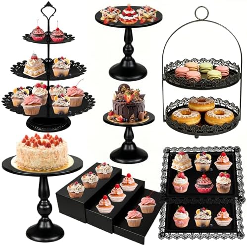 10 Pcs Black Cake Stand Set Metal Cupcake Stands, Multiple Styles Dessert Display Tower for Candy Fruit, Cake