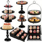 10 Pcs Black Cake Stand Set Metal Cupcake Stands, Multiple Styles Dessert Display Tower for Candy Fruit, Cake