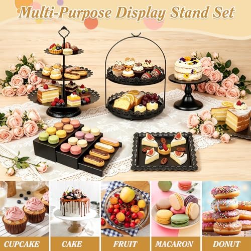 10 Pcs Black Cake Stand Set Metal Cupcake Stands, Multiple Styles Dessert Display Tower for Candy Fruit, Cake, alternate view