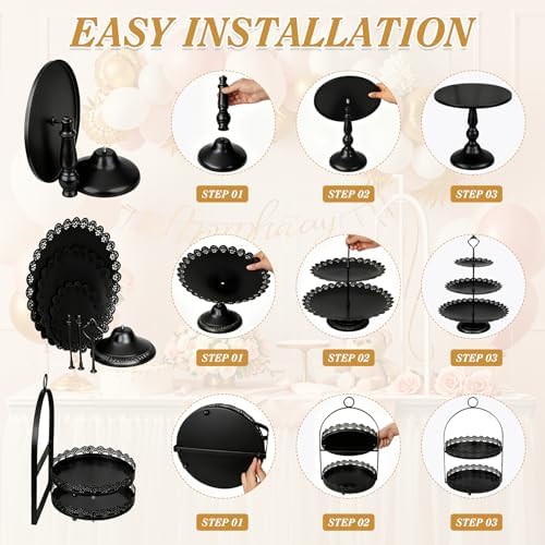 10 Pcs Black Cake Stand Set Metal Cupcake Stands, Multiple Styles Dessert Display Tower for Candy Fruit, Cake, alternate view