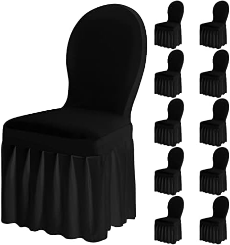 10 Pcs Black Spandex Chair Covers with Skirt for Dining Wedding