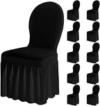 10 Pcs Black Spandex Chair Covers with Skirt for Dining Wedding