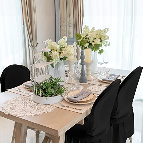 10 Pcs Black Spandex Chair Covers with Skirt for Dining Wedding, alternate view 2