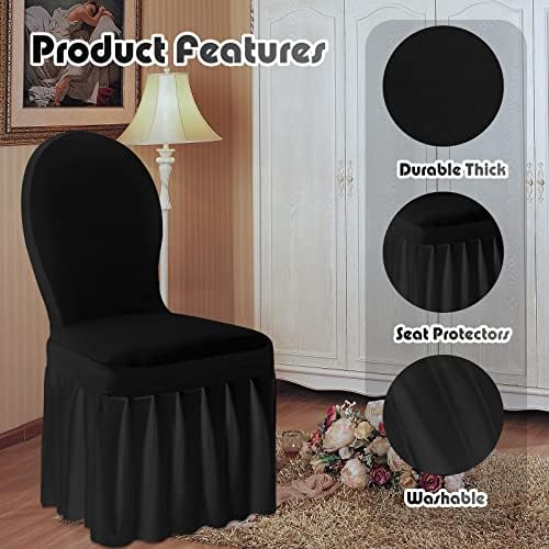 10 Pcs Black Spandex Chair Covers with Skirt for Dining Wedding, alternate view 5
