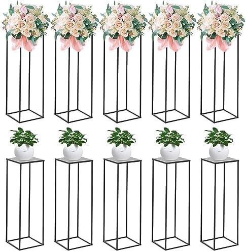 10 PCS Black Vases Flower Stands 31.5", Wedding Centerpieces for Tables, Metal Geometric Flower Vase, Tall