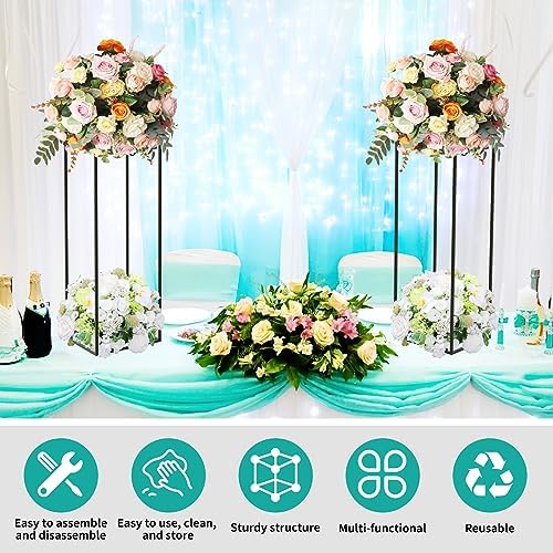 10 PCS Black Vases Flower Stands 31.5", Wedding Centerpieces for Tables, Metal Geometric Flower Vase, Tall, alternate view 5