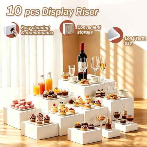 10 Pcs Buffet Risers and Stands with Mini Table Sign and Makers in Grayish White, alternate view 3