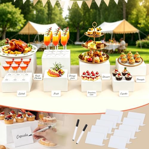 10 Pcs Buffet Risers and Stands with Mini Table Sign and Makers in Grayish White, alternate view 4