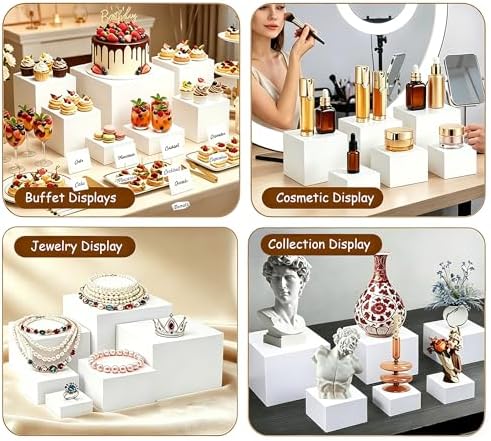 10 Pcs Buffet Risers and Stands with Mini Table Sign and Makers in Grayish White, alternate view 7