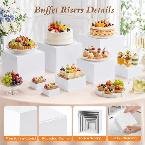 10 Pcs Buffet Risers, Food Display Stands with Mini Signs & Markers, alternate view 6