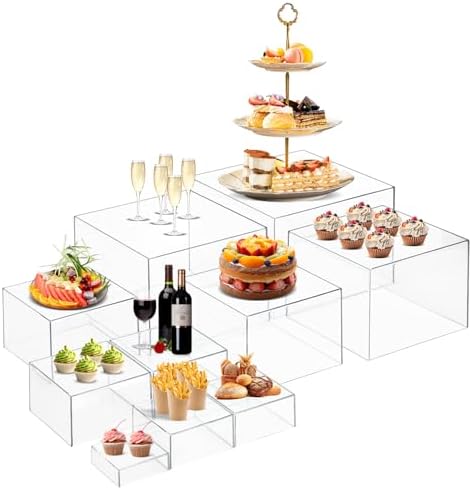 10 PCS Buffet Risers, Large Food Risers for Buffet Table, Dessert Display in Transparent