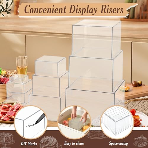 10 PCS Buffet Risers, Large Food Risers for Buffet Table, Dessert Display in Transparent, alternate view 4