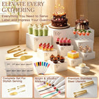 10 Pcs Buffet Risers with Mini Sign and Maker Serving Tongs Cake Cutter, White Acrylic Food Display Stands for, alternate