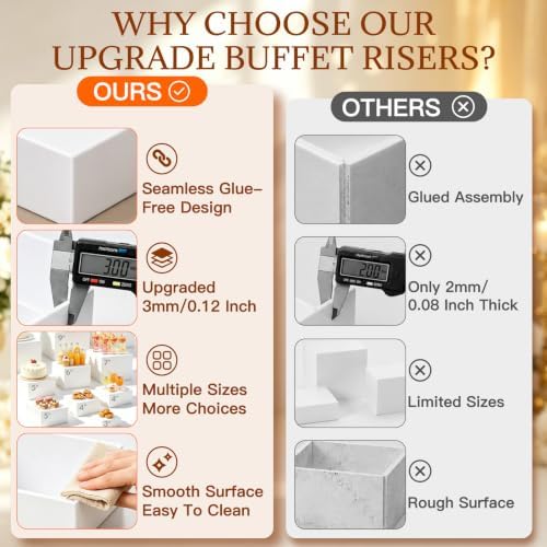 10 Pcs Buffet Risers with Mini Sign and Maker Serving Tongs Cake Cutter, White Acrylic Food Display Stands for, alternate