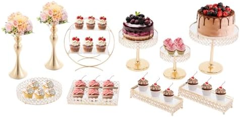 10 PCS Cake Stand Set Gold Crystal Dessert Table Plate Set, Metal Cupcake Tray Candy Fruit Display Tower for