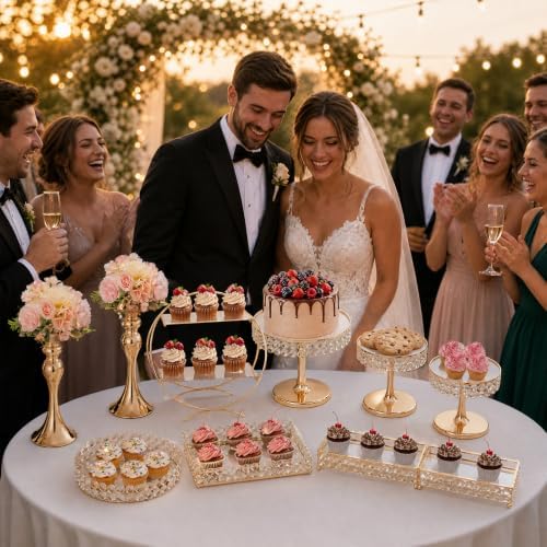 10 PCS Cake Stand Set Gold Crystal Dessert Table Plate Set, Metal Cupcake Tray Candy Fruit Display Tower for, alternate view
