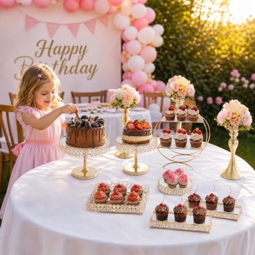 10 PCS Cake Stand Set Gold Crystal Dessert Table Plate Set, Metal Cupcake Tray Candy Fruit Display Tower for, alternate view