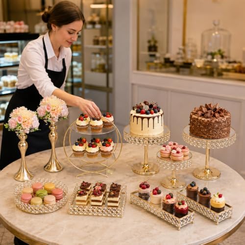 10 PCS Cake Stand Set Gold Crystal Dessert Table Plate Set, Metal Cupcake Tray Candy Fruit Display Tower for, alternate view