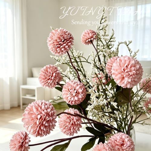 10 Pcs Chrysanthemum Artificial Flowers Silk Stems Pink, alternate view 3