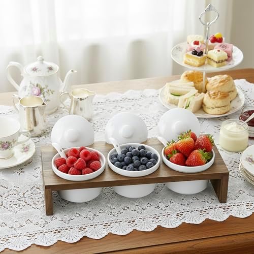 10 Pcs Condiment Pot Serving Dish Set, Hosting Essentials, Premium Acacia Solid Wood Raised Display Server Tray, alternate