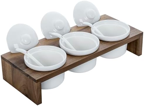 10 Pcs Condiment Pot Serving Dish Set, Hosting Essentials, Premium Acacia Solid Wood Raised Display Server Tray, alternate
