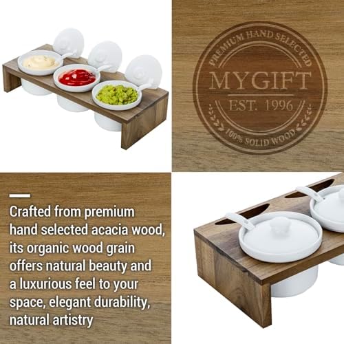 10 Pcs Condiment Pot Serving Dish Set, Hosting Essentials, Premium Acacia Solid Wood Raised Display Server Tray, alternate