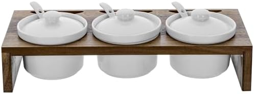 10 Pcs Condiment Pot Serving Dish Set, Hosting Essentials, Premium Acacia Solid Wood Raised Display Server Tray, alternate