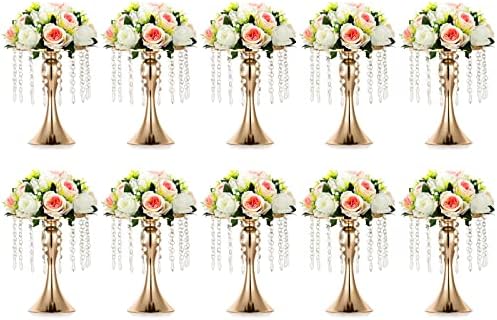 10 Pcs Crystal Flower Stand Wedding Centerpieces for Tables, 10.2in/26cm Height Metal Flowers Holders Party