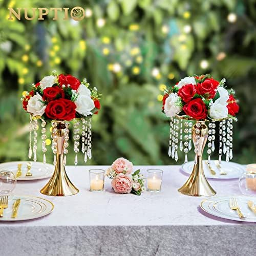 10 Pcs Crystal Flower Stand Wedding Centerpieces for Tables, 10.2in/26cm Height Metal Flowers Holders Party, alternate view 2