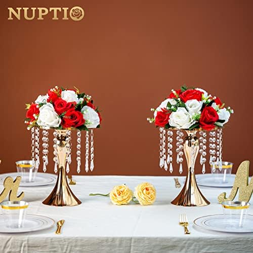 10 Pcs Crystal Flower Stand Wedding Centerpieces for Tables, 10.2in/26cm Height Metal Flowers Holders Party, alternate view 4