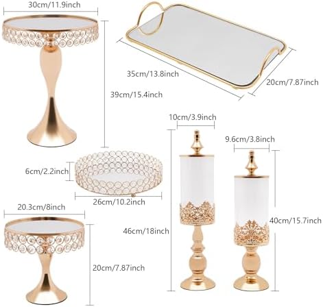 10 Pcs Crystal Gold Cake Stand Set, Elegant Dessert Display Stands Tray Round Cupcake Stand with Mirror Plate, alternate view