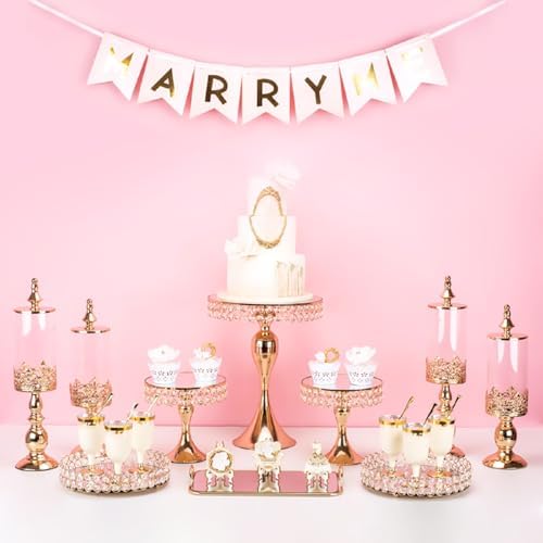 10 Pcs Crystal Gold Cake Stand Set, Elegant Dessert Display Stands Tray Round Cupcake Stand with Mirror Plate, alternate view