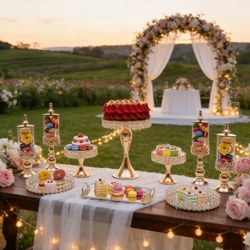 10 Pcs Crystal Gold Cake Stand Set, Elegant Dessert Display Stands Tray Round Cupcake Stand with Mirror Plate, alternate view