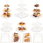 10 Pcs Cupcake Stand, Dessert Table Display Set with Gold Rim,3 x Three-Tier and 3 x Two-Tier Cake Stands,4 x