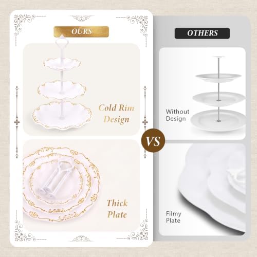 10 Pcs Cupcake Stand, Dessert Table Display Set with Gold Rim,3 x Three-Tier and 3 x Two-Tier Cake Stands,4 x, alternate view