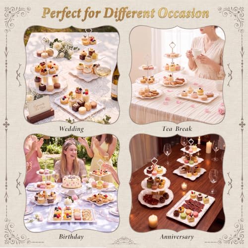 10 Pcs Cupcake Stand, Dessert Table Display Set with Gold Rim,3 x Three-Tier and 3 x Two-Tier Cake Stands,4 x, alternate view