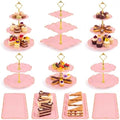 10 Pcs Cupcake Stand, Dessert Table Display Set with Gold Rim, 3 x Three-Tier and 3 x Two-Tier Cake Stands,4 x