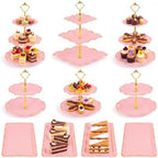 10 Pcs Cupcake Stand, Dessert Table Display Set with Gold Rim, 3 x Three-Tier and 3 x Two-Tier Cake Stands,4 x