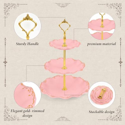10 Pcs Cupcake Stand, Dessert Table Display Set with Gold Rim, 3 x Three-Tier and 3 x Two-Tier Cake Stands,4 x, alternate