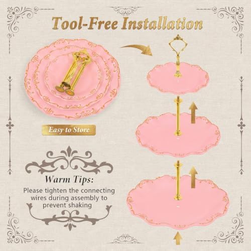 10 Pcs Cupcake Stand, Dessert Table Display Set with Gold Rim, 3 x Three-Tier and 3 x Two-Tier Cake Stands,4 x, alternate
