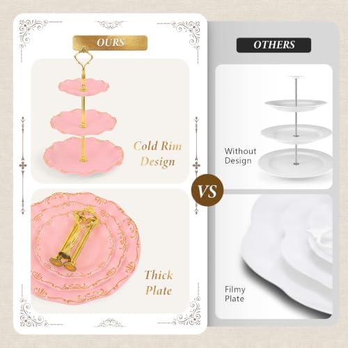 10 Pcs Cupcake Stand, Dessert Table Display Set with Gold Rim, 3 x Three-Tier and 3 x Two-Tier Cake Stands,4 x, alternate