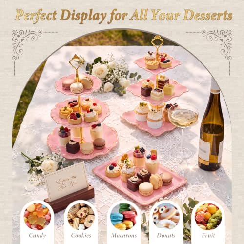 10 Pcs Cupcake Stand, Dessert Table Display Set with Gold Rim, 3 x Three-Tier and 3 x Two-Tier Cake Stands,4 x, alternate