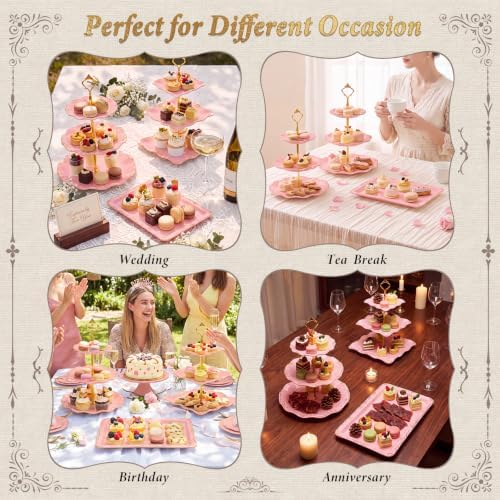 10 Pcs Cupcake Stand, Dessert Table Display Set with Gold Rim, 3 x Three-Tier and 3 x Two-Tier Cake Stands,4 x, alternate