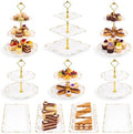 10 Pcs Cupcake Stand, Dessert Table Display Set with Gold Rim, 3 x Three-Tier and 3 x Two-Tier Cake Stands,4 x