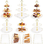10 Pcs Cupcake Stand, Dessert Table Display Set with Gold Rim, 3 x Three-Tier and 3 x Two-Tier Cake Stands,4 x