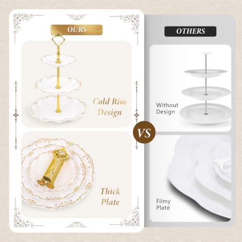 10 Pcs Cupcake Stand, Dessert Table Display Set with Gold Rim, 3 x Three-Tier and 3 x Two-Tier Cake Stands,4 x, alternate
