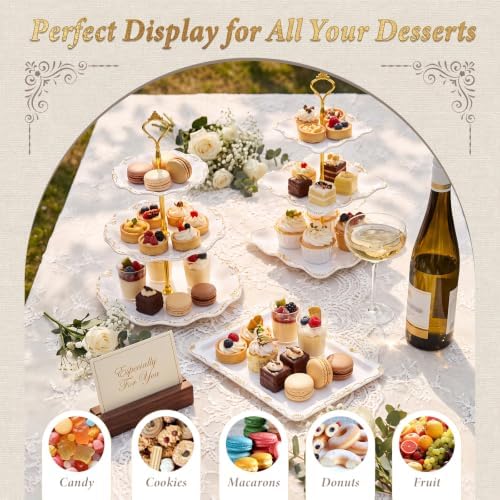 10 Pcs Cupcake Stand, Dessert Table Display Set with Gold Rim, 3 x Three-Tier and 3 x Two-Tier Cake Stands,4 x, alternate