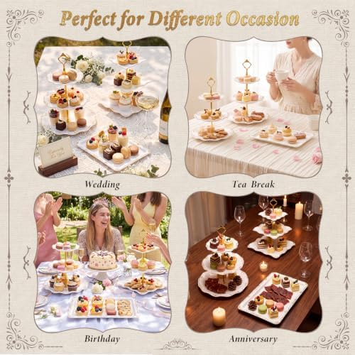 10 Pcs Cupcake Stand, Dessert Table Display Set with Gold Rim, 3 x Three-Tier and 3 x Two-Tier Cake Stands,4 x, alternate
